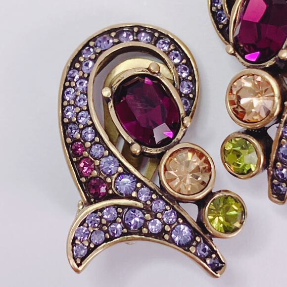 Heidi Daus Beguiling Baroque Purple Multicolor Swirl Pave Jewel Clip On Earrings - Picture 5 of 12
